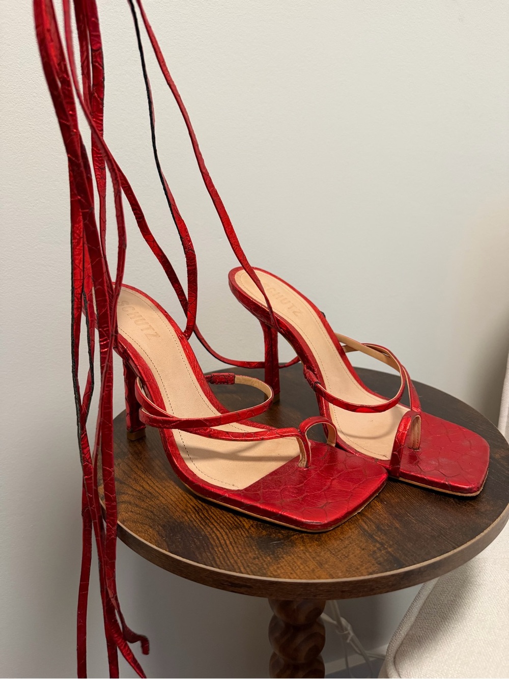 SCHUTZ Red Lace-Up Strappy Heeled Sandals